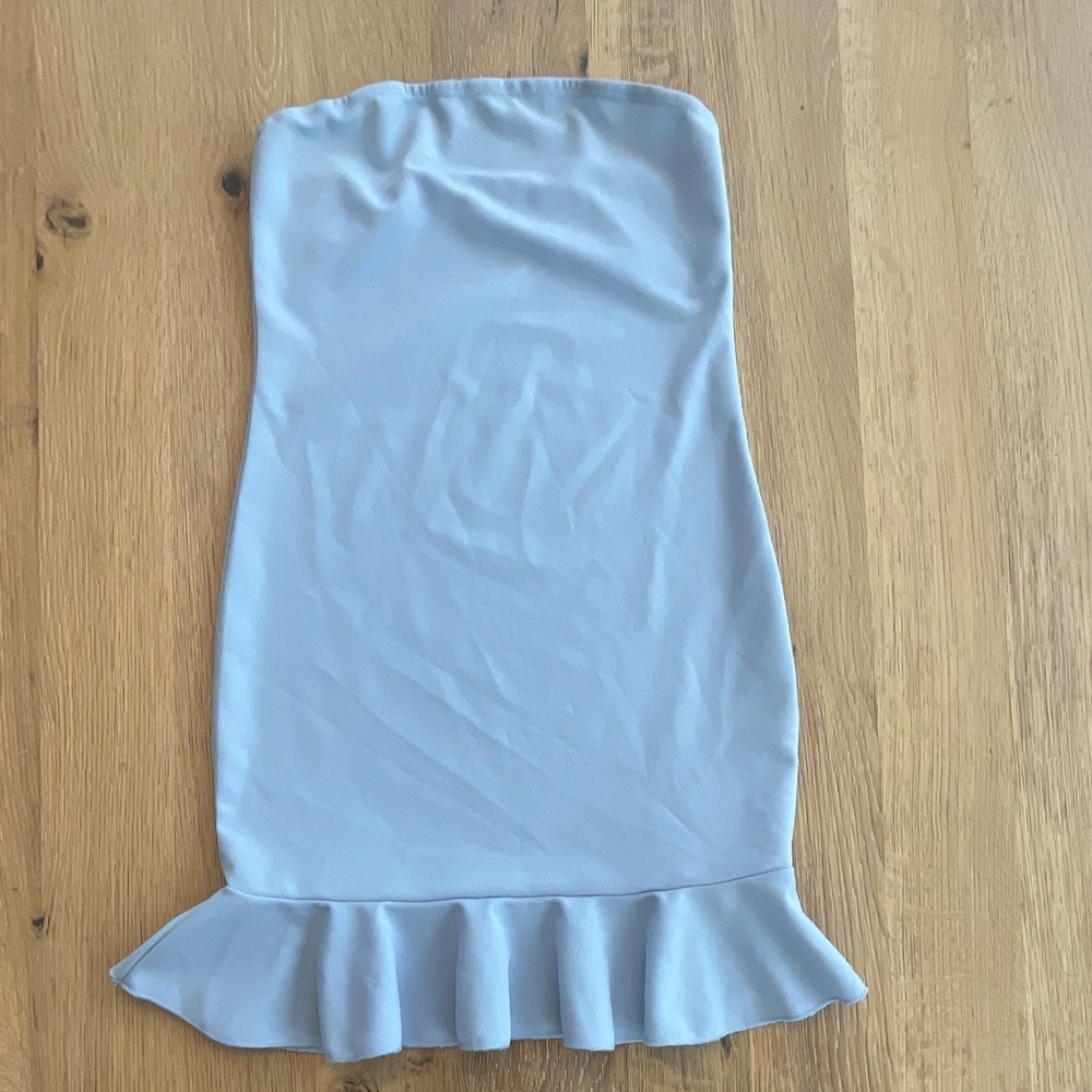 Blue Solid Strapless Stretch Sleeveless Mini‎ Dress Ruffle Hem Pullover S